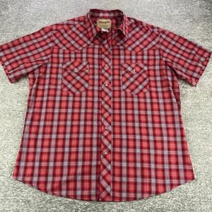 Wrangler Men's XL Western Pearl Snap Shirts Red‎ Plaid Short Sleeve Country